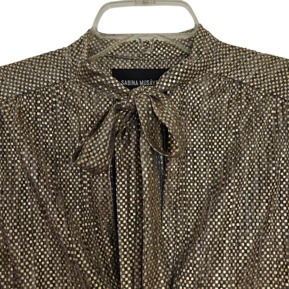 Anthropologie Sabina Musayev Tie Neck Shirt Dress Size XS Gold Metallic Shimmer - Picture 4 of 12